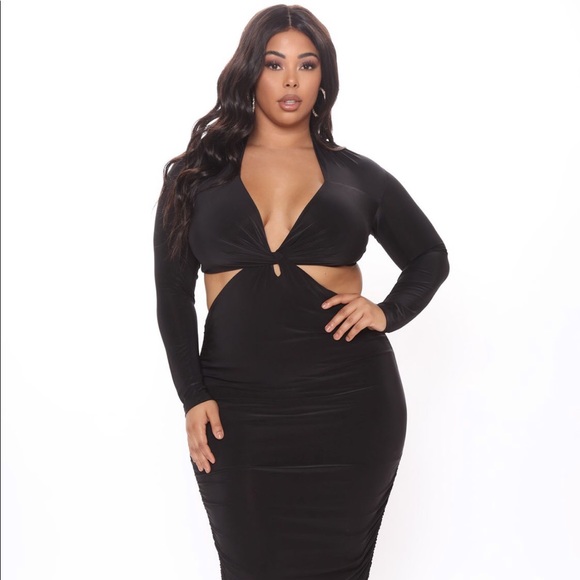 Fashion Nova Curve Plus Size Black Midi Dress Cutout Dress - Picture 2 of 7